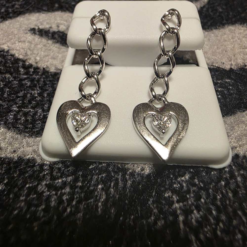 Elegant Silver Heart Chain Earrings